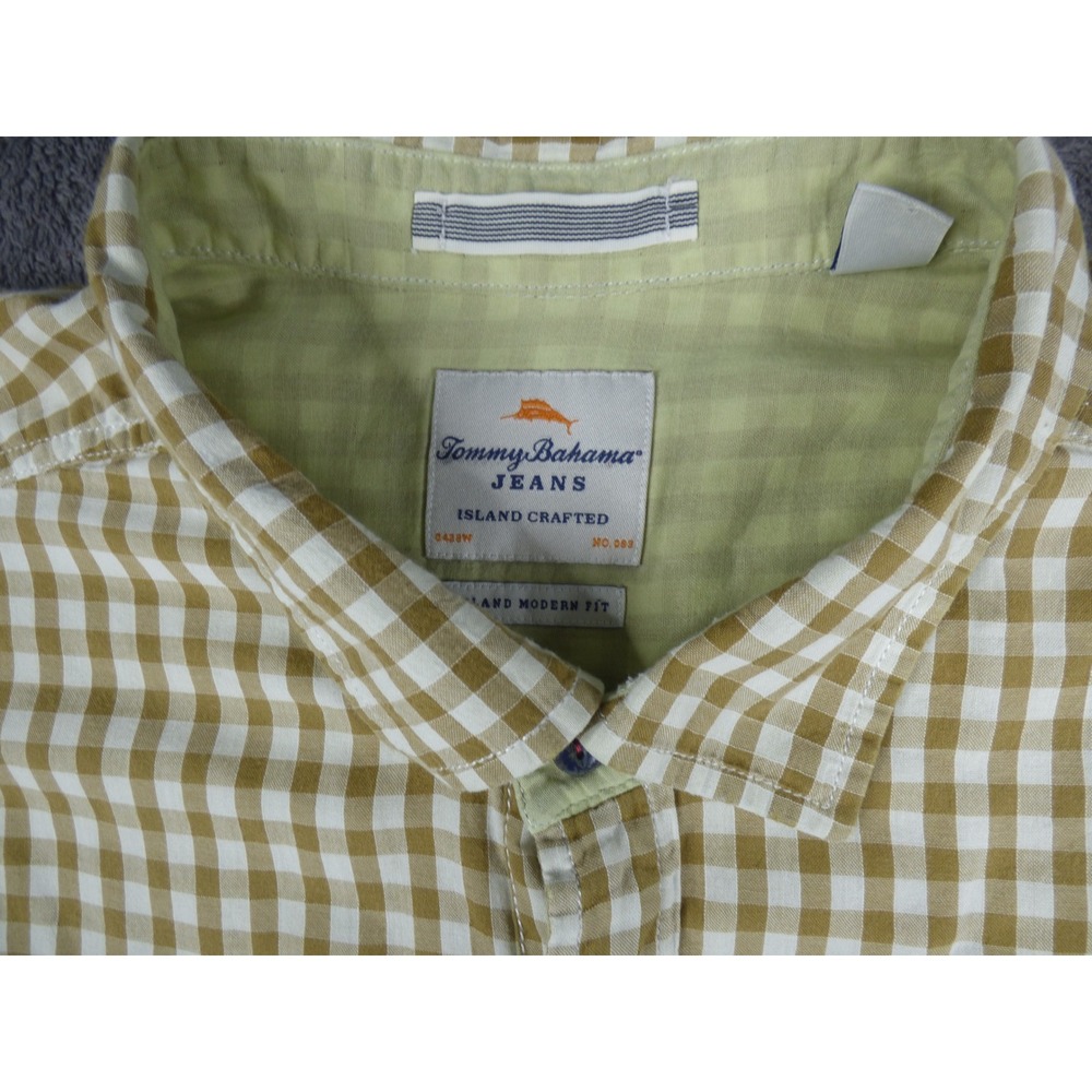 Tommy Bahama Jeans Mens XXL Gingham Check Button Down Shirt Tan Island Modern - Picture 4 of 8